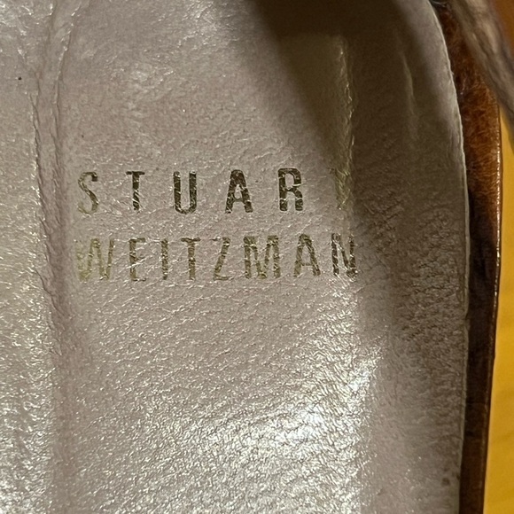 Stuart Weitzman 6.5 Brown Leather Heel Sandal Shoes - Picture 6 of 7